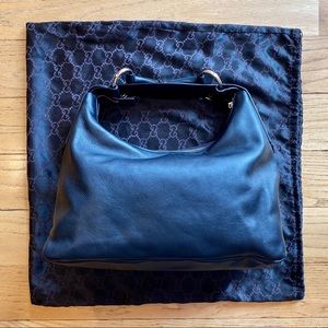 Gucci Horsebit Hobo Black Leather Bag